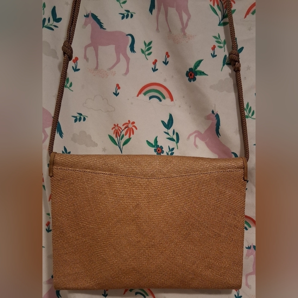 EUC RARE Vintage 70s Christian Dior Boutique Tan Linen & Silk Envelope Purse Bag - Picture 3 of 12